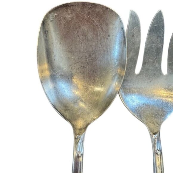 Vintage Silver Plated Salad Serving Spoon & Fork Set With Elegant Design - Picture 2 of 11